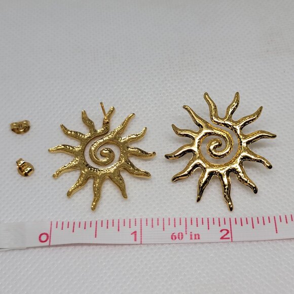 Classic Style Ear Studs Geometric Sun Stainless Steel 18K Gold Plated NEW - Picture 6 of 9